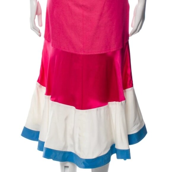 NWT Prabal Gurung Binod Colorblock Striped Fuchsia Hi-Lo Midi Skirt M $1,795 - Picture 5 of 14